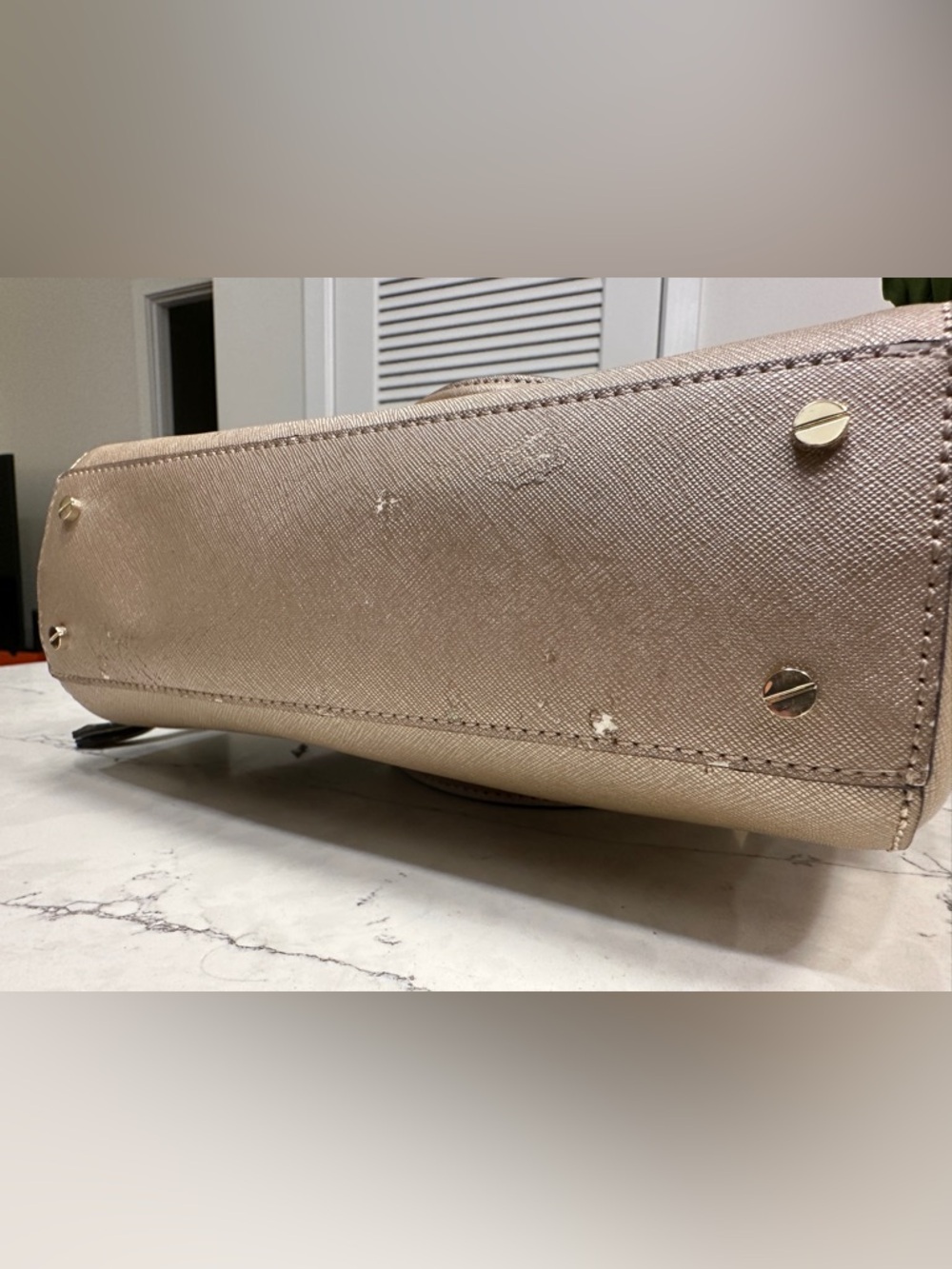 Karl Lagerfeld Paris Structured Satchel – Taupe with Gold Hardware - Picture 7 of 13
